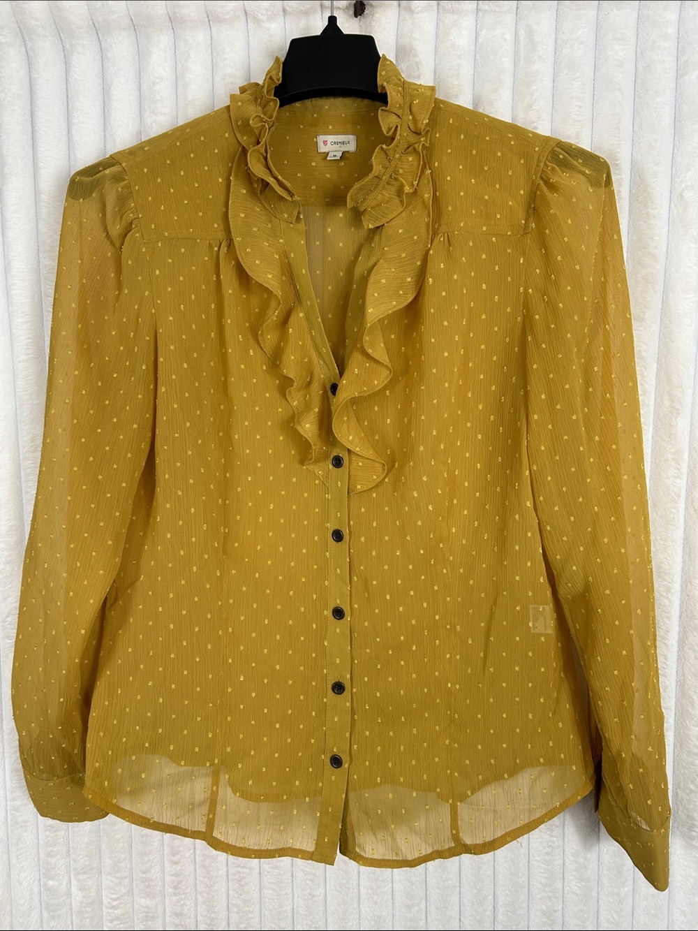 Daniel Cremieux Mustard Ruffle Button-Down Blouse M flaw